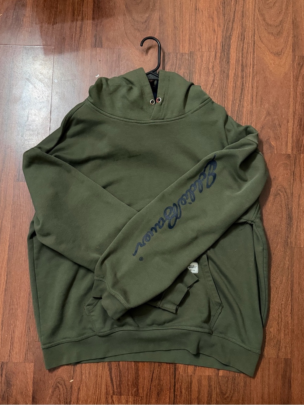 Eddie Bauer Olive Green Crewneck Hoodie with Script Sleeve Logo